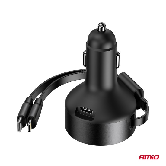 Amio - ΦΟΡΤΙΣΤΗΣ ΑΝΑΠΤΗΡΑ 12/24V ΜΕ 1ΘΥΡΑ USB-C 60W ΤΑΧΕΙΑΣ ΦΟΡΤΙΣΗΣ ΜΕ ΕΝΣΩΜΑΤΩΜΕΝΟ ΚΑΛΩΔΙΟ USB C+APPLE LIGHTING - 1 Τεμ. (04370/AM)