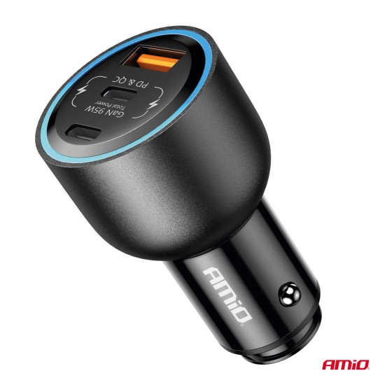 Amio - ΦΟΡΤΙΣΤΗΣ ΑΝΑΠΤΗΡΑ 12/24V ΜΕ 2 ΘΥΡΕΣ USB-C/USB-A 95W 5V/3A ΤΑΧΕΙΑΣ ΦΟΡΤΙΣΗΣ ΑΛΟΥΜΙΝΙΟ/ΜΑΥΡΟΣ - 1 Τεμ. (04372/AM)