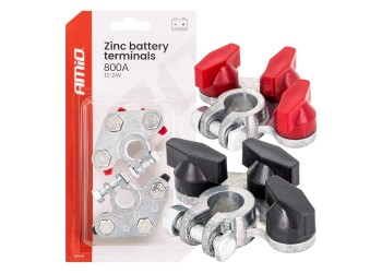 Amio - Πόλοι Μπαταρίας Αυτοκινήτου 800A Βαρέως Τύπου – Σετ (+/-), Επιψευδαργυρωμένες, Για 12/24V - 2 τεμ. (04391/AM)