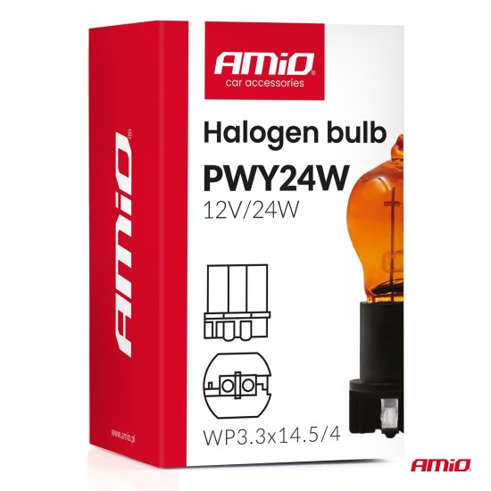 Amio - Λάμπα Αλογόνου PWY24W 12V 24W Amber (Πορτοκαλί) Βάση WP3.3x14.5-4 για Φλας  - 1 τεμ.(04410/AM)