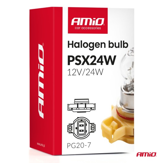 Amio - Λάμπα Αλογόνου PSX24W 12V 24W Βάση PG20-7 για Φώτα Ημέρας (DRL) & Προβολείς Ομίχλης  - 1 τεμ.(04411/AM)