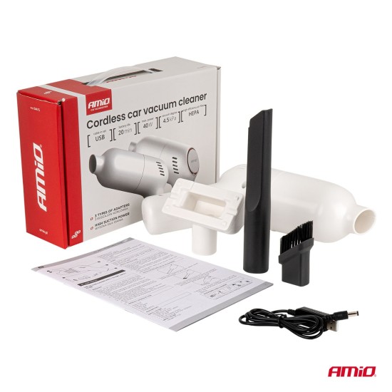 Amio - Ασύρματη Ηλεκτρική Σκούπα Αυτοκινήτου VC-07 40W 4,5 kPa με Φίλτρο HEPA – USB-C - 1 Τεμ. (04415/AM)