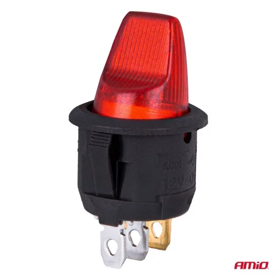 Amio - Διακόπτης Μοχλός 12V 20A με Κόκκινο Φωτισμό – Για Οχήματα & Βιομηχανικές Εφαρμογές - 1 τεμ. (04438/AM)