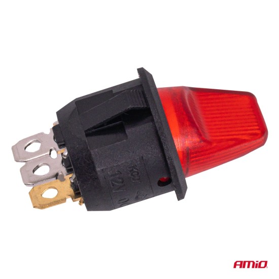 Amio - Διακόπτης Μοχλός 12V 20A με Κόκκινο Φωτισμό – Για Οχήματα & Βιομηχανικές Εφαρμογές - 1 τεμ. (04438/AM)