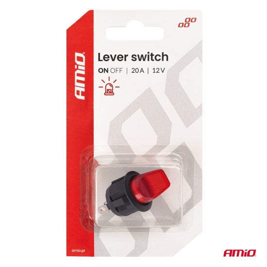 Amio - Διακόπτης Μοχλός 12V 20A με Κόκκινο Φωτισμό – Για Οχήματα & Βιομηχανικές Εφαρμογές - 1 τεμ. (04438/AM)