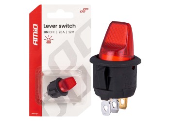 Amio - Διακόπτης Μοχλός 12V 20A με Κόκκινο Φωτισμό – Για Οχήματα & Βιομηχανικές Εφαρμογές - 1 τεμ. (04438/AM)