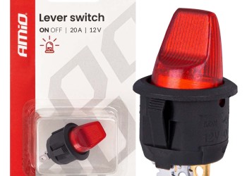 Amio - Διακόπτης Μοχλός 12V 20A με Κόκκινο Φωτισμό – Για Οχήματα & Βιομηχανικές Εφαρμογές - 1 τεμ. (04438/AM)