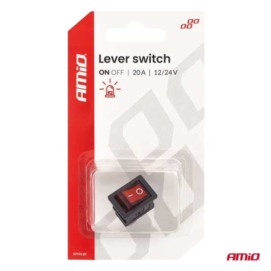 Amio - Διακόπτης Rocker 12/24V 20A με Κόκκινο Φωτισμό – Για Οχήματα & Βιομηχανικές Εφαρμογές - 1 τεμ. (04440/AM)