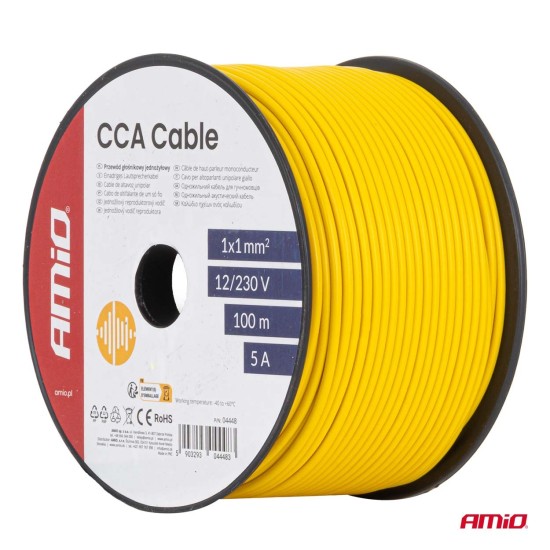 Amio - Μονόκλωνο Καλώδιο Εγκατάστασης CCA 1×1mm² 100m – 5A / 12-230V - 1 τεμ. (04448/AM)