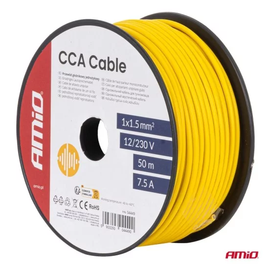 Amio -  Μονόκλωνο Καλώδιο Εγκατάστασης CCA 1×1,5mm² 50m – 7,5A / 12-230V - 1 τεμ. (04449/AM)
