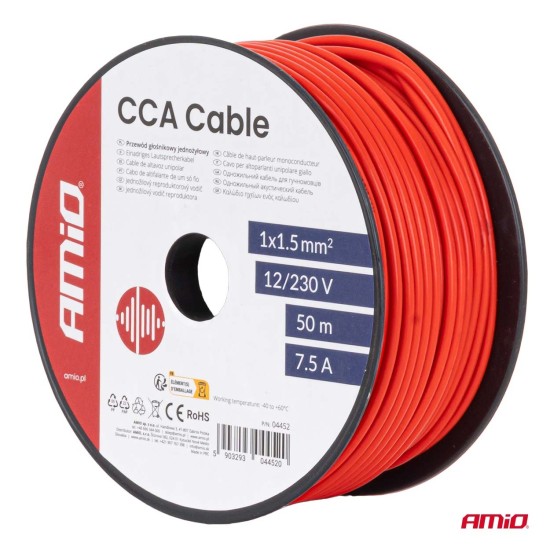 Amio - Μονόκλωνο Καλώδιο Εγκατάστασης CCA 1×1,5mm² 50m – 12/230V - 1 τεμ. (04452/AM)