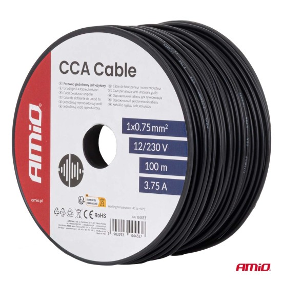 Amio - Μονόκλωνο Καλώδιο Εγκατάστασης CCA 1×0,75mm² 100m – 12/230V - 1 τεμ. (04453/AM)
