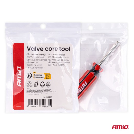 Amio - Εργαλείο Αφαίρεσης & Τοποθέτησης Βαλβίδας Ελαστικών (Valve Core Tool) – Για Αυτοκίνητα, Μοτοσυκλέτες & Ποδήλατα - 1 τεμ. (04470/AM)