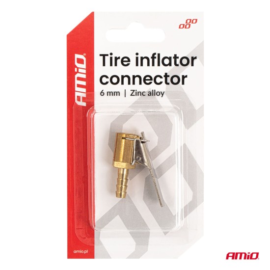 Amio - Προσαρμογέας Ακροφυσίου (Ρακόρ) Φουσκώματος Ελαστικών για σωλήνα διαμέτρου 6mm κατασκευασμένος από κράμα ψευδαργύρου - 1 τεμ. (04493/AM)