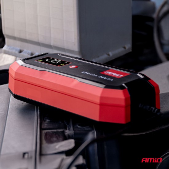 Amio - Φορτιστής Μπαταρίας Ψηφιακός PRO AGM GEL LiFePo4 (LFP) τάση λειτουργίας 12/24V ένταση ρεύματος 10A για Επιβατικά Αυτοκίνητα και Φορτηγά - 1 τεμ. (04228/AM)