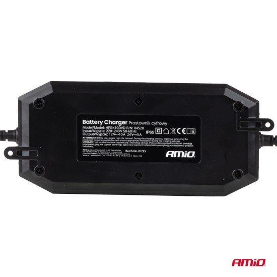 Amio - Φορτιστής Μπαταρίας Ψηφιακός PRO AGM GEL LiFePo4 (LFP) τάση λειτουργίας 12/24V ένταση ρεύματος 10A για Επιβατικά Αυτοκίνητα και Φορτηγά - 1 τεμ. (04228/AM)
