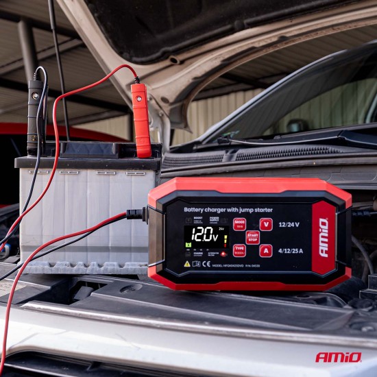 Amio - ΕΚΚΙΝΗΤΗΣ /ΦΟΡΤΙΣΤΗΣ ΜΠΑΤΑΡΙΑΣ ΨΗΦΙΑΚΟΣ AGM, GEL ΚΑΙ LiFePo4 (LFP) 12/24V MAX 25A PRO - AMIO (04530/AM)
