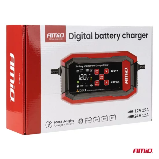 Amio - ΕΚΚΙΝΗΤΗΣ /ΦΟΡΤΙΣΤΗΣ ΜΠΑΤΑΡΙΑΣ ΨΗΦΙΑΚΟΣ AGM, GEL ΚΑΙ LiFePo4 (LFP) 12/24V MAX 25A PRO - AMIO (04530/AM)