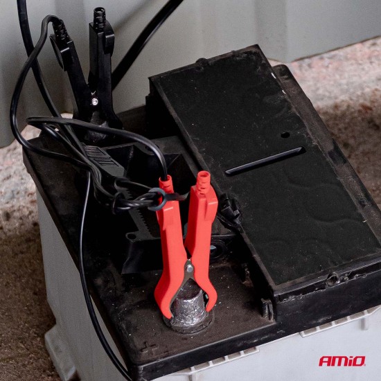 Amio - Φορτιστής Μπαταρίας Ψηφιακός PRO AGM GEL LiFePo4 (LFP) τάση λειτουργίας 6/12V ένταση ρεύματος 6A με γάντζο για Επιβατικά Αυτοκίνητα και Μοτοσυκλέτες - 1 τεμ. (04532/AM)