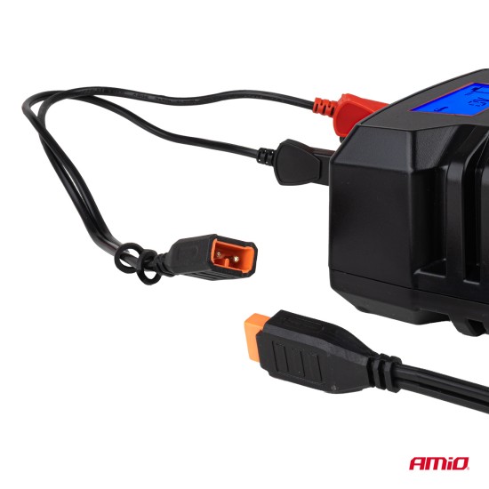 Amio - Φορτιστής Μπαταρίας Ψηφιακός PRO AGM GEL LiFePo4 (LFP) τάση λειτουργίας 6/12V ένταση ρεύματος 6A με γάντζο για Επιβατικά Αυτοκίνητα και Μοτοσυκλέτες - 1 τεμ. (04532/AM)