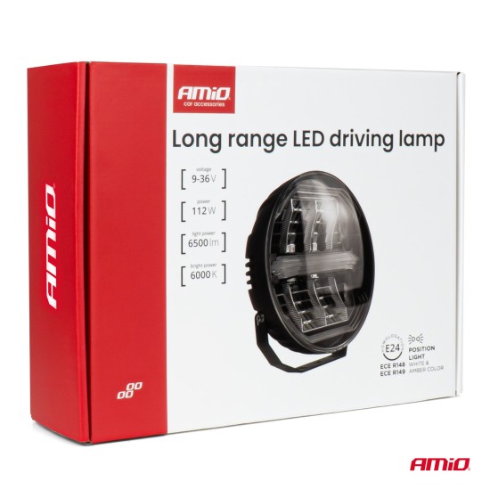 Amio - LED προβολέας εργασίας & φλας μακράς εμβέλειας στρογγυλού σχήματος με τάση λειτουργίας 9V-36V σε Λευκό & Κίτρινο χρώμα απόχρωσης 6.000K ισχύος 112W - 1 Τεμ. (04534/AM)