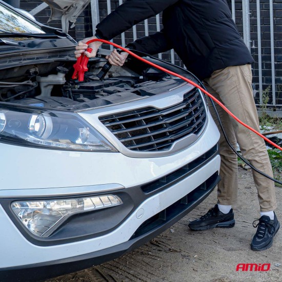 Amio - Καλώδια Φόρτισης Μπαταρίας (Ρευματοδότες) τάση λειτουργίας 12V ένταση ρεύματος 220A μήκος 3m με πιστοποίηση TUV για Επιβατικά Αυτοκίνητα - 1 σετ (04593/AM)