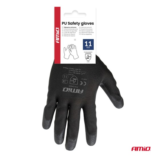 Amio - Γάντια Εργασίας ελαστικά με επικάλυψη πολυουρεθάνης χρώμα μαύρο μέγεθος No.11 - 2 ζευγ. (04634/AM)