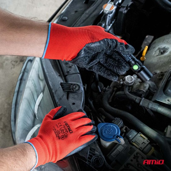 Amio - Γάντια Εργασίας με επικάλυψη λάτεξ χρώμα μαύρο/κόκκινο μέγεθος No.9 - 2 ζευγ. (04636/AM)