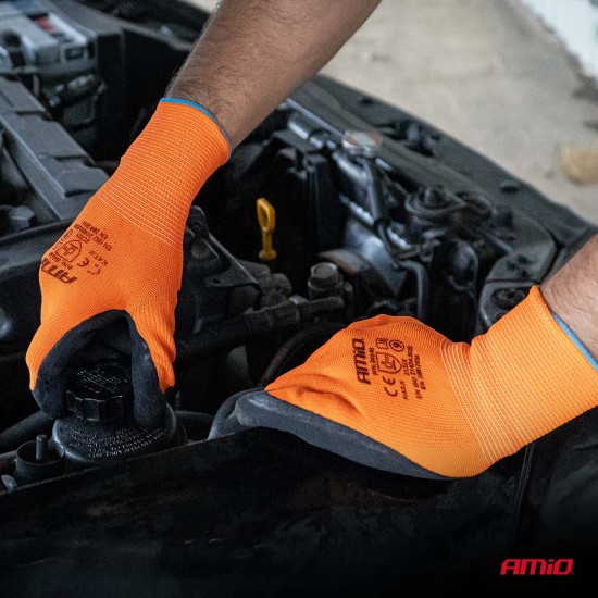 Amio - Γάντια Εργασίας με επικάλυψη αφρού λάτεξ χρώμα πορτοκαλί/μαύρο μέγεθος No.8 - 2 ζευγ. (04639/AM)