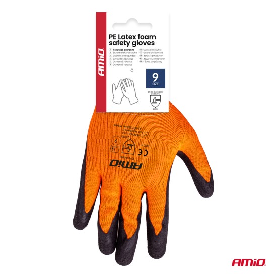 Amio - Γάντια Εργασίας με επικάλυψη αφρού λάτεξ χρώμα πορτοκαλί/μαύρο μέγεθος No.9 - 2 ζευγ. (04640/AM)