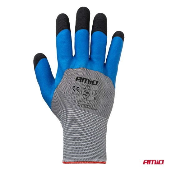 Amio - Γάντια Εργασίας με επικάλυψη αφρού λάτεξ χρώμα γκρι/γαλάζιο/μαύρο μέγεθος No.8 - 2 ζευγ. (04643/AM)