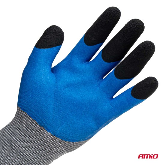 Amio - Γάντια Εργασίας με επικάλυψη αφρού λάτεξ χρώμα γκρι/γαλάζιο/μαύρο μέγεθος No.9 - 2 ζευγ. (04644/AM)