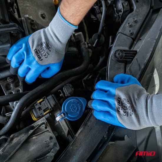 Amio - Γάντια Εργασίας με επικάλυψη αφρού λάτεξ χρώμα γκρι/γαλάζιο/μαύρο μέγεθος No.10 - 2 ζευγ. (04645/AM)