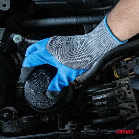 Amio - Γάντια Εργασίας με επικάλυψη αφρού λάτεξ χρώμα γκρι/γαλάζιο/μαύρο μέγεθος No.10 - 2 ζευγ. (04645/AM)