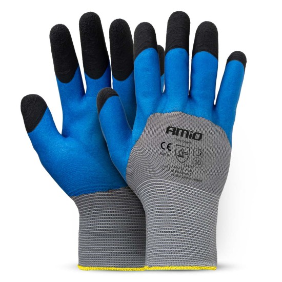 Amio - Γάντια Εργασίας με επικάλυψη αφρού λάτεξ χρώμα γκρι/γαλάζιο/μαύρο μέγεθος No.10 - 2 ζευγ. (04645/AM)
