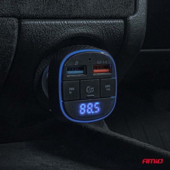 Amio - FM Transmitter Αναπτήρα τύπου FMT01 τάση λειτουργίας για Επιβατικά Αυτοκίνητα και Φορτηγά με 2xUSB Type-A για Επιβατικά Αυτοκίνητα και Φορτηγά - 1 τεμ. (04648/AM)