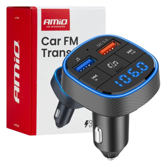 Amio - FM Transmitter Αναπτήρα τύπου FMT01 τάση λειτουργίας για Επιβατικά Αυτοκίνητα και Φορτηγά με 2xUSB Type-A για Επιβατικά Αυτοκίνητα και Φορτηγά - 1 τεμ. (04648/AM)