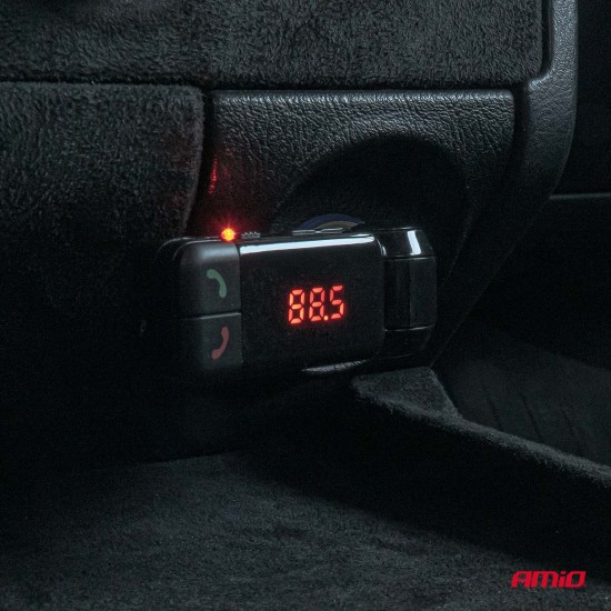 Amio - FM Transmitter Αναπτήρα τύπου FMT03 τάση λειτουργίας 12-24V με 2xUSB Type-A και Bluetooth για Επιβατικά Αυτοκίνητα και Φορτηγά - 1 τεμ. (04650/AM)