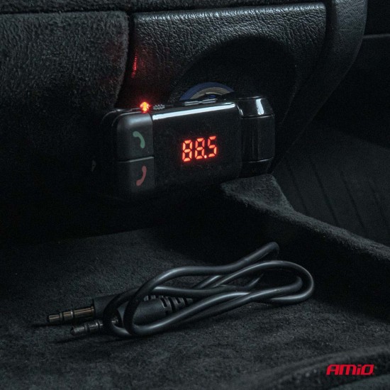 Amio - FM Transmitter Αναπτήρα τύπου FMT03 τάση λειτουργίας 12-24V με 2xUSB Type-A και Bluetooth για Επιβατικά Αυτοκίνητα και Φορτηγά - 1 τεμ. (04650/AM)