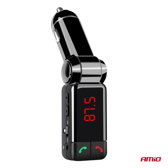 Amio - FM Transmitter Αναπτήρα τύπου FMT03 τάση λειτουργίας 12-24V με 2xUSB Type-A και Bluetooth για Επιβατικά Αυτοκίνητα και Φορτηγά - 1 τεμ. (04650/AM)