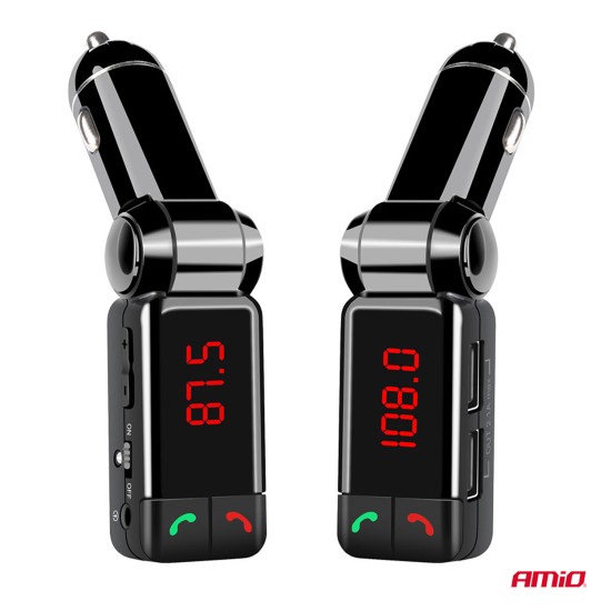 Amio - FM Transmitter Αναπτήρα τύπου FMT03 τάση λειτουργίας 12-24V με 2xUSB Type-A και Bluetooth για Επιβατικά Αυτοκίνητα και Φορτηγά - 1 τεμ. (04650/AM)
