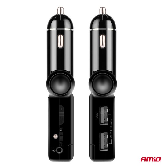 Amio - FM Transmitter Αναπτήρα τύπου FMT03 τάση λειτουργίας 12-24V με 2xUSB Type-A και Bluetooth για Επιβατικά Αυτοκίνητα και Φορτηγά - 1 τεμ. (04650/AM)