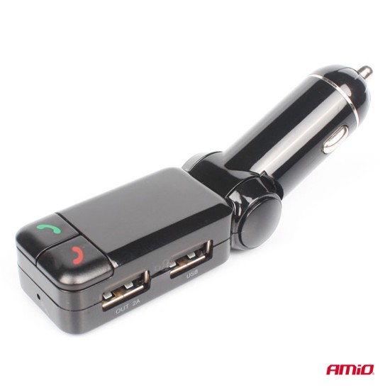 Amio - FM Transmitter Αναπτήρα τύπου FMT03 τάση λειτουργίας 12-24V με 2xUSB Type-A και Bluetooth για Επιβατικά Αυτοκίνητα και Φορτηγά - 1 τεμ. (04650/AM)