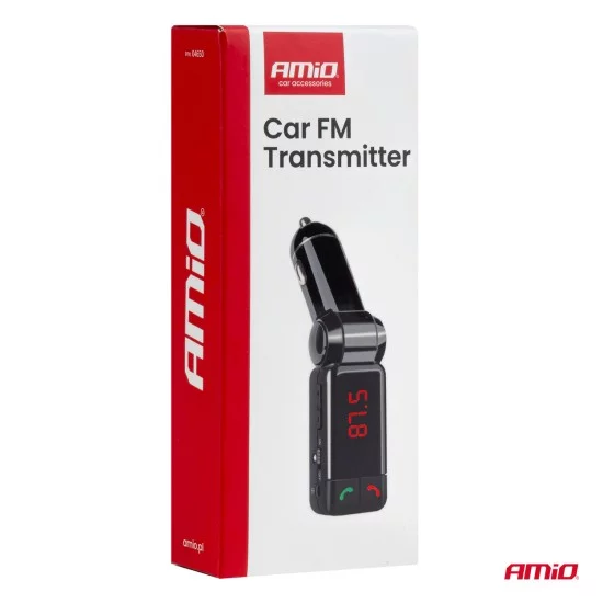 Amio - FM Transmitter Αναπτήρα τύπου FMT03 τάση λειτουργίας 12-24V με 2xUSB Type-A και Bluetooth για Επιβατικά Αυτοκίνητα και Φορτηγά - 1 τεμ. (04650/AM)