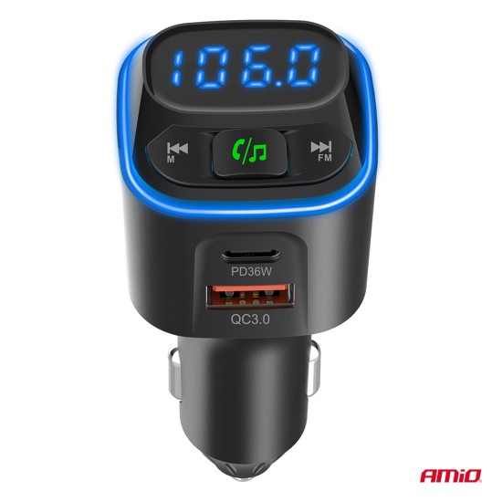 Amio - FM Transmitter Αυτοκινήτου 12/24V με 1xUSB Type-A και 2xUSB Type-C - 1 τεμ. (04651/AM)