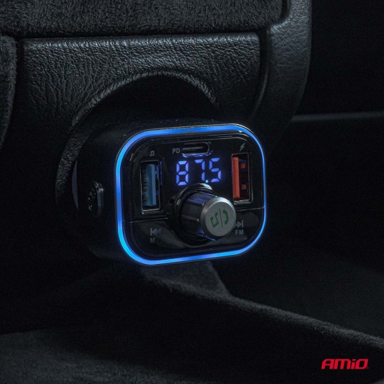 Amio - FM Transmitter Αυτοκινήτου 12/24V με 1xUSB Type-C και Υποδοχή microSD - 1 τεμ. (04652/AM)