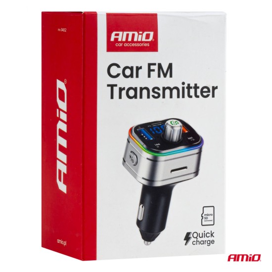 Amio - FM Transmitter Αυτοκινήτου 12/24V με 1xUSB Type-C και Υποδοχή microSD - 1 τεμ. (04652/AM)