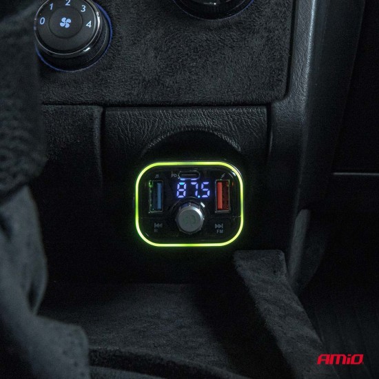Amio - FM Transmitter Αυτοκινήτου 12/24V με 1xUSB Type-C και Υποδοχή microSD - 1 τεμ. (04652/AM)