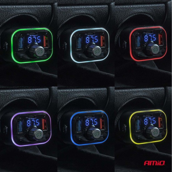 Amio - FM Transmitter Αυτοκινήτου 12/24V με 1xUSB Type-C και Υποδοχή microSD - 1 τεμ. (04652/AM)
