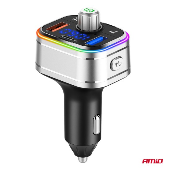 Amio - FM Transmitter Αυτοκινήτου 12/24V με 1xUSB Type-C και Υποδοχή microSD - 1 τεμ. (04652/AM)